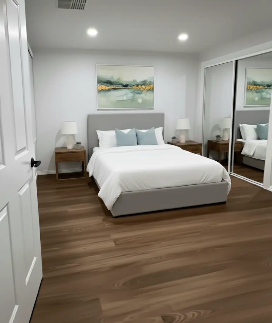 Hybrid flooring in Melbourne home, delivering a fresh, updated appearance with a budget-friendly makeover.
