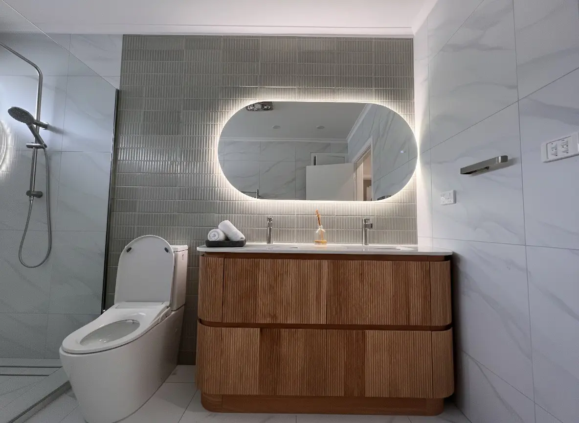 Modern bathroom renovation in Melbourne with clean lines and neutral finishes